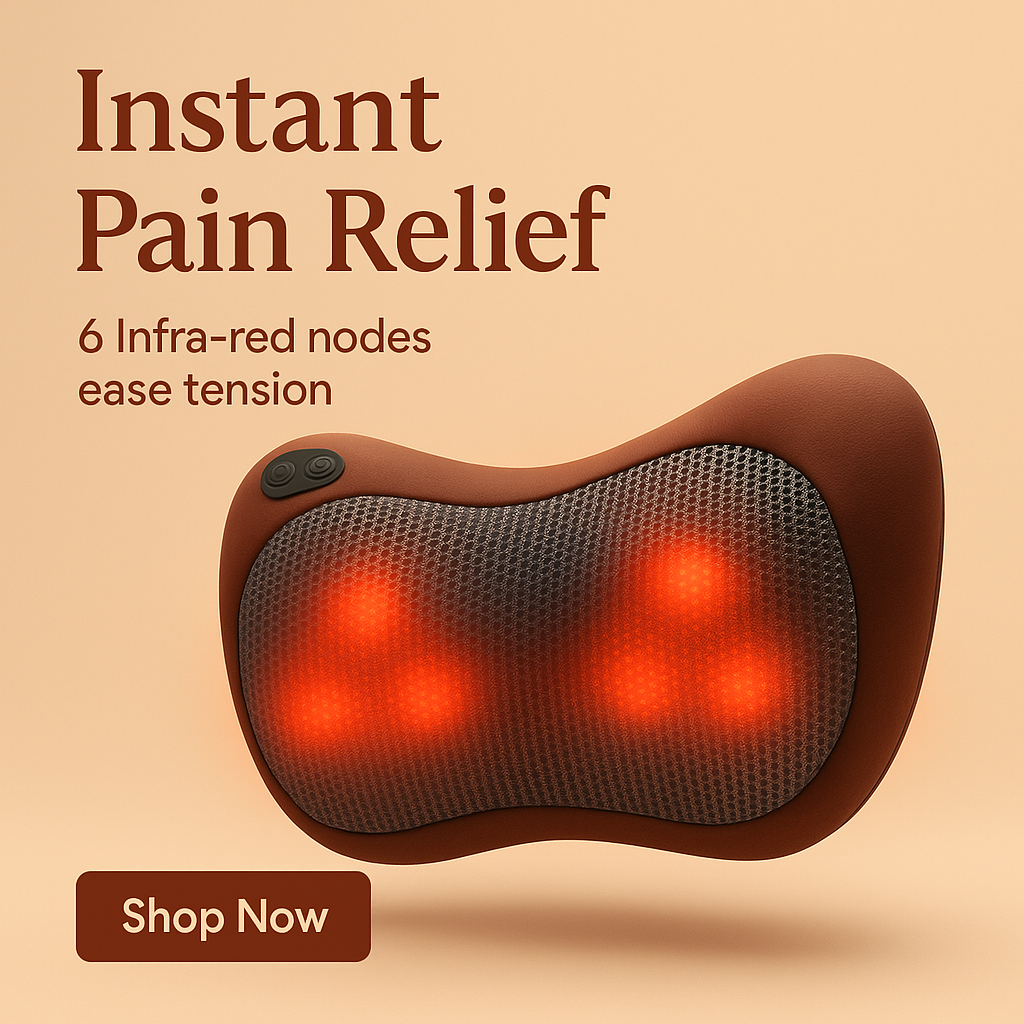 Shiatsu Massage Cushion with Heat – Deep Tissue Back & Neck Pain Relief Pad